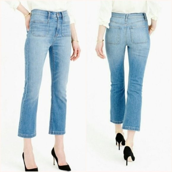 J.Crew Billie Demi Boot Crop Jeans Patch Pockets Light Wash High Waist Size 29
